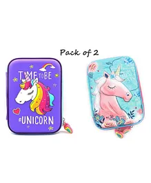 Vinmot Cute 3D Premium Stylish Unicorn Pouch cum Pencil Stationary Case with Organizer Compartment Pack of 2 - Purple & Blue