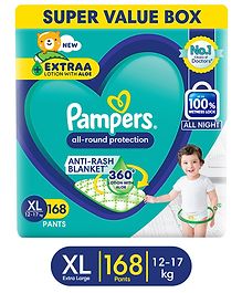 Pampers All round Protection Pants Lotion With Aloe Vera Extra Large Size Baby Diapers - 168 Pieces