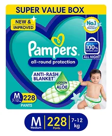 Pampers All round Protection Pants, Lotion With Aloe Vera Medium Size Baby Diapers - 228 Pieces