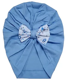 BABY Charm Bow Applique Embellished Gathered Cap - Sky Blue