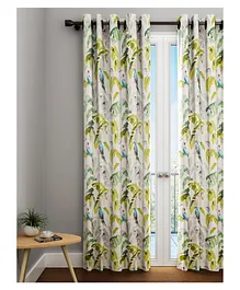 Urban Dream Door Curtain Abstract Floral Leaves Print - White