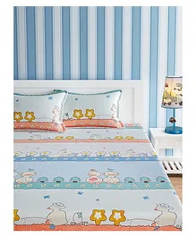 Urban Dream Double Bedsheet Set Cute Duck Print - Multicolor