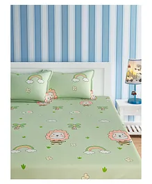 Urban Dream Double Bedsheet Set Lion And Rainbow Print - Green