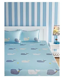 Urban Dream Double Bedsheet Whale Print - Turquoise Blue