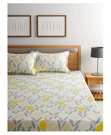 Urban Dream King Bedsheet Set Abstract Floral Print - Yellow & Grey