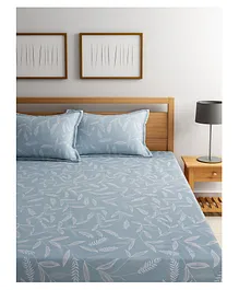 URBAN DREAM King Bedsheet Set Abstarct Leaves Print - Grey