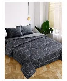 Urban Dream Bedding Set Geometric Grid Print 4 Pieces - Black