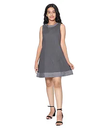 TeenTrums 100% Cotton Sleeveless Solid Dress - Grey