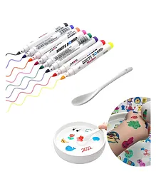 ORTIS Colorful Magical Water Painting Pen Doodle Water Floating Pen Writing Mat Pen with Ceramic Spoon- Multicolor