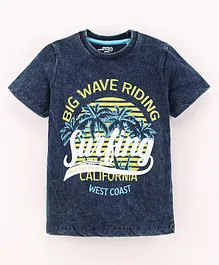 Under Fourteen Only Half Sleeves Big Wave Riding Surfing Printed Tee - Navy Blue