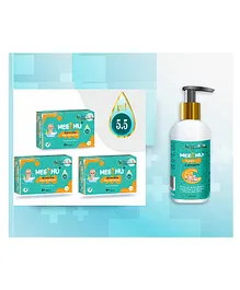 Meechu Baby Bathing Bar Combo Pack of 3 - 225 g With One 200 ml Baby Lotion Bottle