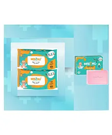 Meechu Baby Wipes Combo Pack of 2 72 Pieces Each With One Baby Bathing Bar - 75 g