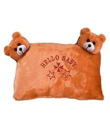 Kuber Industries Teddy Bear Design Baby Pillow Velvet Super Soft For Sleeping & Travel- Orange
