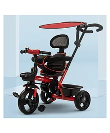 Baybee Baby Tricycle for Kids, Smart Plug & Play Kids Trikes Cycle for Kids with Parental Push Handle, Canopy, EVA Wheels, Safety Bar & Belt - Red