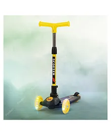 Funbee Skate Scooter 3 Wheel Kick Runner Scooter with 3 Height Adjustable Handle LED PU Wheels & Rear Brake - Black