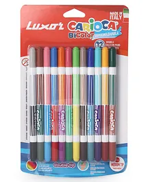 Luxor Carioca Bi Color Conical Dual Felt Tip with Washable Ink  Pack of 12  (Color May Vary)