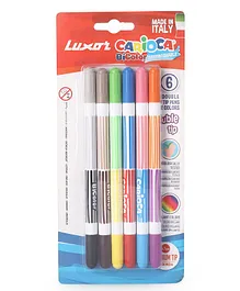 Luxor Carioca Bi-Color Conical Dual Felt Tip Pen with Washable Ink Pack of 6 - Colour May Vary