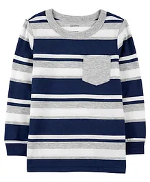 Carter's 60% Cotton & 40% Polyester Jersey Striped Full Sleeves T-Shirt - Navy Blue