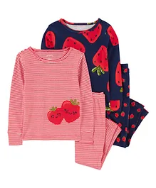 Carter's Cotton Knit Full Sleeves Night Suit Fruity Print Pack of 2 - Red & Navy Blue