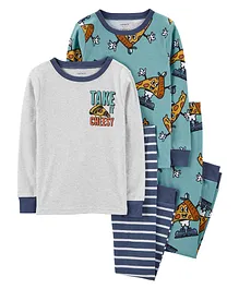 Carter's Cotton Knit Full Sleeves Night Suit Pizza Print Pack of 2 - Blue & Grey