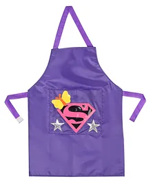 Li'LL Pumpkins Purple Colour SuperGirl Waterproof Apron with Pocket for Eating Meals Drawing Painting cooking Playing - Purple