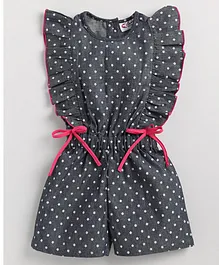 M'andy Cap Frill Sleeves Floral Motif Printed Jumpsuit - Navy Blue