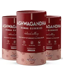 Nirvasa Ashwagandha KSM 66 Gummies with Vitamin D3 KSM 66 Ashwagandha Gummies Pack of 3 - 60 Gummies Each