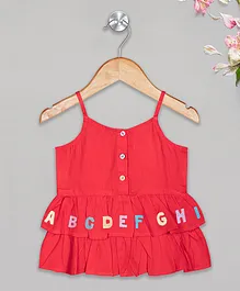 Budding Bees Sleeveless Alphabets Embroidered Peplum Style Layered Top - Red