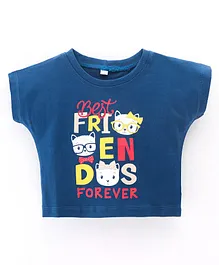 Enfance Core Short Sleeves Kittens Friends Forever Printed Tee - Blue