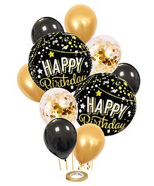 AMFIN Happy Birthday Round Foil Balloon Combo for 1st Birthday Balloons Decoration Kit - Black & Golden