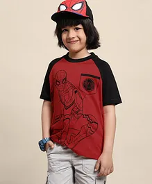 Kidsville Half Sleeves Spiderman Theme T Shirt - Red & Black