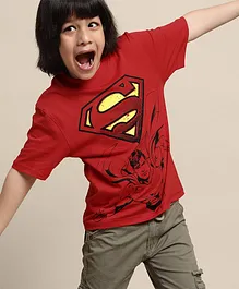Kidsville Half Sleeves Superman Theme T Shirt - Red