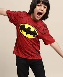 Kidsville Half Sleeves Batman Theme T Shirt - Red