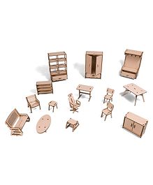 LIME SHADES Set of 15 Miniature Furnitures Toys - Beige