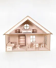 Lime Shades Triangle designed Doll House with Set of 12 Miniature furniture toys - Beige