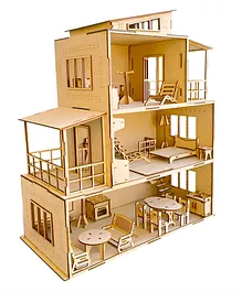 LIME SHADES 3 Floored Doll House with Set of 23 Miniature furnitures as Doll House Accessories playset