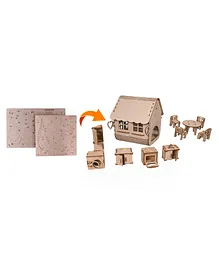 Lime Shades Diy Puzzle Kit in Form of Stencil Comes With Mini Doll House With Set of 10 Miniature Furniture - Beige