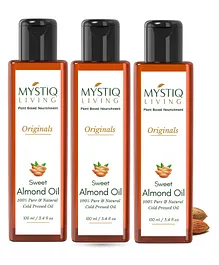 Mystiq Living Sweet Almond Oil Combo Cold Pressed Face Skin & Hair Oil for Baby & Kids 100 ml Pack Of 3 - 100 ml Each