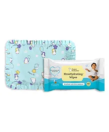 SuperBottoms Mustard Seed Pillow for Newborn and XtraHydrating Wipes Pack of 40 - Blue