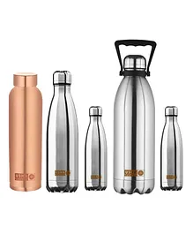 USHA SHRIRAM Pure Copper Bottle Insulated Stainless Steel Water Bottle Pack of 5 Silver - 3500 ml
