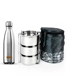 USHA SHRIRAM Stainless Steel Lunch Box with Insulated Bag Bottle - Silver