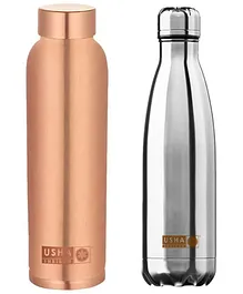 USHA SHRIRAM Copper & Insulated Stainless Steel Water Bottle Food Grade Water Bottle Hot for 18 Hours Cold for 24 Hours Rust Free Leak Proof Pack of 2 -  1950ml
