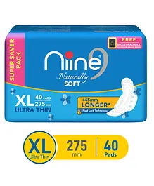 Niine Naturally Soft Ultra Thin XL Sanitary Pads with Free Biodegradable Disposal Bags - 40 Pads