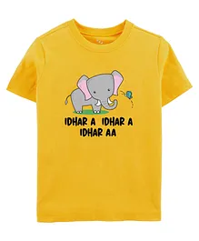 Zeezeezoo Half Sleeves Animal Theme Elephant  Printed Tee - Yellow