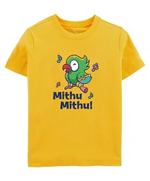 Zeezeezoo Half Sleeves Animal Theme Parrot Mithu Mithu Printed Tee - Yellow