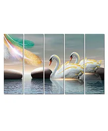 WENS Vastu Pair of Swan Love Birds 5 Pieces Laminated Wall Art Panels - Multicolor