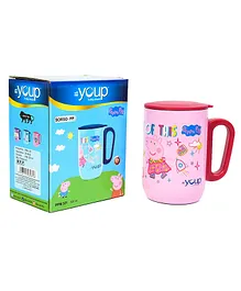 Youp Stainless Steel Pink Color Peppa Pig World Insulated Mug with Cap - 320 ml
