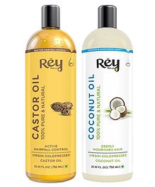 Rey Naturals Cold-Pressed 100% Pure Castor Oil & Coconut Hair Oil Combo - 750 ml Each