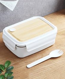 Negocio Single Compartment Stainless Steel Handy Lunch Box with Wooden Style lid (Color May Vary)