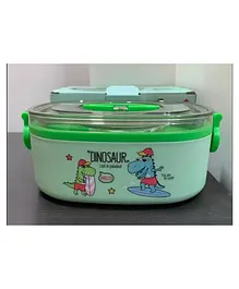 NEGOCIO Double Compartment  Dino Print Lunch Box With Spoon ( Colour May Vary )